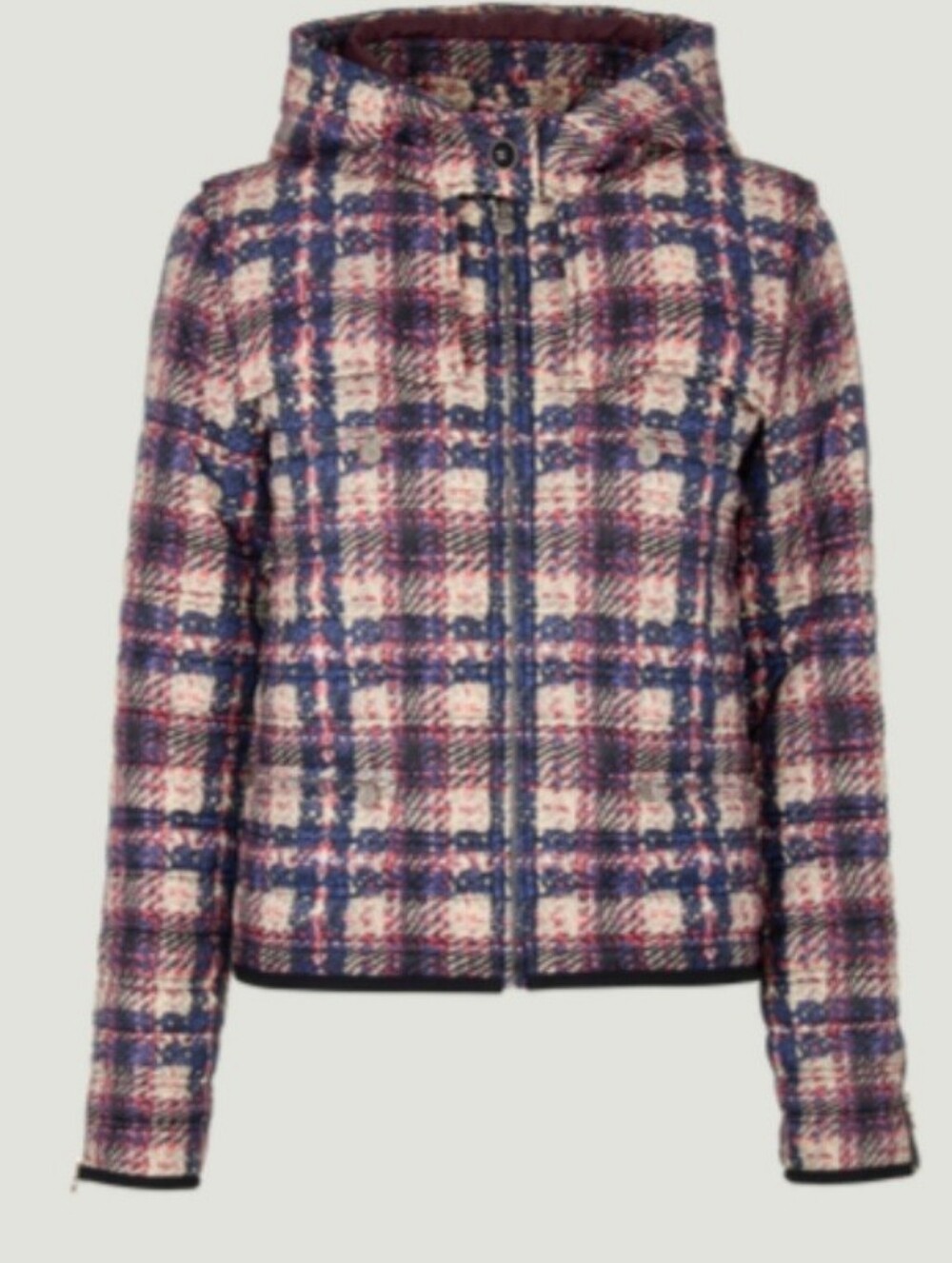 Plaid Hooded Chanel  Jacket in Pink & Blue